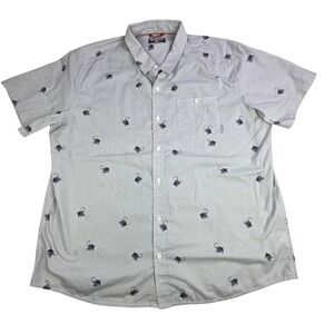 Simms Mens XXL Gray Fly Fishing Lure Print Short Sleeve Button Up Shirt
